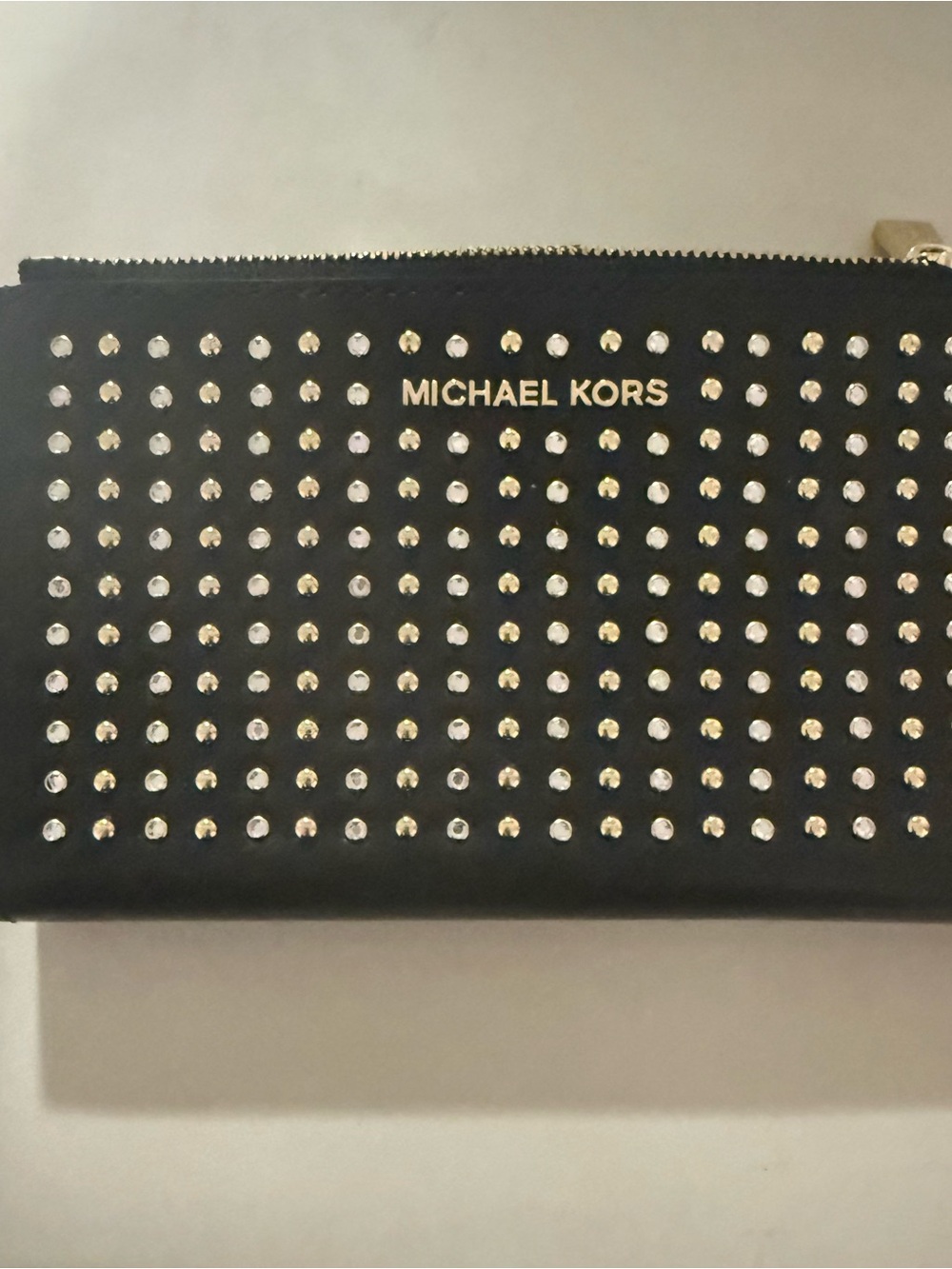 Michael Kors Black Studded Zip Pouch with Gold Logo